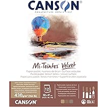 CANSON Mi-Teintes Velvet pastelpapier, fluweelachtig oppervlak, 430 g/m², aan de korte zijde, 24 x 32 cm, 3 koude tinten, 12 vellen
