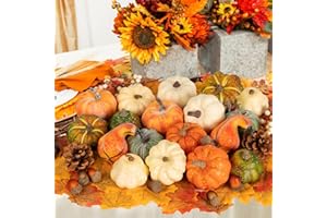 Benjia 102 Pcs Assorted Mini Artificial Pumpkins Fall Decorations, Artificial Mini Fake Pumpkins Decorative Faux Pumpkin for Indoor Outdoor Halloween Harvest Thanksgiving Autumn Decor (Cream Green)