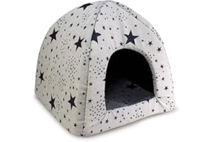 Arquivet Iglú Estrellas Negras para Perros y Gatos con cojín extraíble - 40x40x45cm - Cueva para Mascotas - Camita para Perritos - Cama para el Descanso de Perros y Gatos