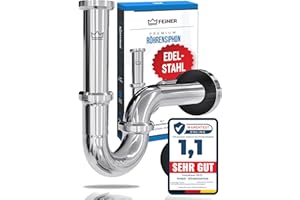 FEINER® Premium Universal Siphon für Waschbecken EDELSTAHL vormontiert – nur noch zusammenschrauben, Waschbecken Ablaufgarnitur 1 1/4“ Chrom, verstellbar 2–12 cm, Gratis-Dichtungen + Montage-Video