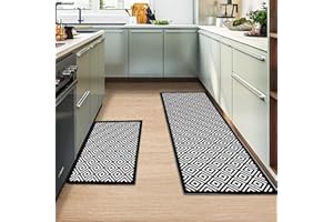 MIQEBX Kitchen Rug 2 Piece Set,Non-Slip Absorbent and Washable Runner Rug,Geometric Kitchen Floor Mat for Kitchen, Home, Office, Sink, Laundry (B-Black, 40x120cm+40x60cm)