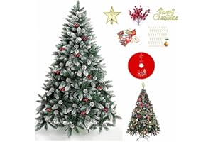 SINCHEREU Albero di Natale Artificiale 180CM, Albero di 1250 Bianco Rami Xmas Albero,45CM Iron Stand,Easy Assembly,Including 6 Different Decorations