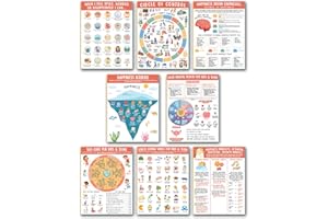 AUNMER Emotional Regulation & Mental Health Posters for Kids – Feelings Chart, Coping Skills, Mindfulness & Happiness Iceberg – Stress Management & Calm Corner Wellbeing Classroom Resources