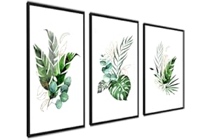 AG.ART DECO Zestaw plakatów Botanika - Dekoracja mieszkania Salon Sypialnia - 3 sztuki 40x50cm - Zielony Tryptyk Rośliny - bez ramek