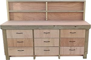 ARBOR GARDEN SOLUTIONS Wooden Workbench Tool Cabinet With Back Panel - 18mm Eucalyptus Hardwood Top - Industrial Heavy-Duty Work Table (7ft)