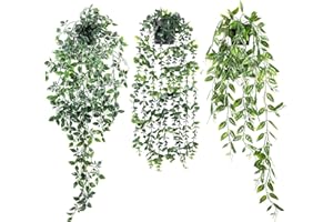 YTZWkit Hanging Artificial Plants Set of 3 Fake Vines Plants Indoors in Pot Trailing Faux Plant for Home Bathroom Garden Office Wedding Wall Decoration Outdoor Gift