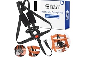 YOUR DAY MATE Sistema di imbracatura a 5 punti per seggiolone, 1 Set, compatibile con Hauck, Stokke Tripp Trapp, Roba, in Nero, imbracatura per seggiolone con 2 cuscinetti per imbracatura e 1 clip per il petto