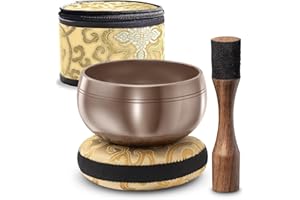 Silent Mind - Bol Tibétain Chantant pour la Purification et la Méditation - Bol Méditation - Bronze - Inclut un Maillet avec Prise en Main Type Crayon, Coussin et Boîte de Rangement