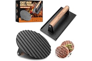 Freelander Burgerpresse Gusseisen, Burger Smasher Set mit Runde (Ø 17.6cm) und Rechteckige (20.5cm), Grillpresse mit Hitzeresistentem Griff, Groß Hamburgerpresse für BBQ, Steak, Sandwiches