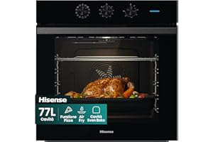 Hisense BI64111AB Forno Multifunzione Termoventilato, Cavità XXL 77 Litri, 12 Funzioni Cottura, Pulizia Acqua Clean, Classe A, Preriscaldamento Rapido, Funzione Pizza 300 °C, Air Fry, nero
