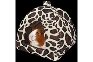 MYGEROMON Guinea Pig Bed Cave Snuggle Rabbit Hideout Small Pet Warm Washable Winter Fleece Sleeping Hides House for Bunny/Ferret (Leopard Print)