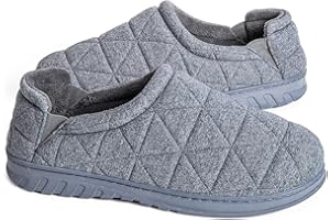Snug Leaves Men's Quilted Fleece Memory Foam Slippers Breathable Comfy House Shoes with Adjustable Elastic Gores