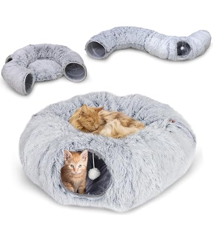 Katzentunnelbett Mit Donut-Form – Waschbar, Verstellbar, Mit Spielbällen Für Kleine & Große Katzen