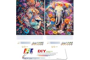 77iiAii Paint by Numbers for Adults 2 pcs Kit, DIY Painting by Numbers for Adults Animals, Adult Paint by Numbers Canvas Paint Kits, Home Creative Decoration