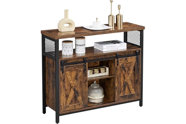 VASAGLE Aparador, Armario de Cocina, Armario de Almacenamiento, con 2 Puertas Correderas, 33 x 100 x 80 cm, Estantes Ajustabl