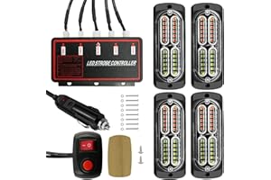 EMIHO 4Pcs 24-LED Emergency Strobe Lights with Main Control Box, Amber/White, Rectangular