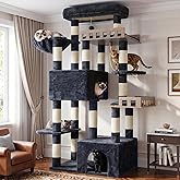 Gitelsnour Cat Scratcher for Home Multicat,2 Large Caves GCT033G | Cat Scratching Tree 174 cm for Maine Coon, Two Wide Platfo