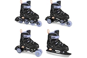 SPOKEY QUATTRO Set 4 en 1 patines en línea/patines de ruedas, triskates/patines de hielo ajustables, para niños y jóvenes, convertibles en patines en línea, tallas: 30-33, 34-37, 38-41