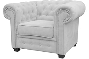SOFAS AND MORE Chesterfield Style Corner Sofa Set 3+2 Seater Armchair Light Grey Fabric (Armchair)