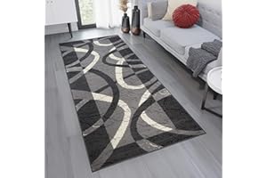 TAPISO Dream Läufer Flur Teppich Kurzflor Modern Brücke Grau Creme Kreise Streifen Wellen Muster Schlafzimmer Wohnzimmer ÖKOTEX 70 x 150 cm