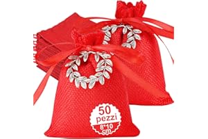 Sonekin 50pz Bomboniere Laurea, Rosso Sacchetti Laurea, Adatto per Cerimonie, Feste (Stile B)