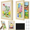 2PCS Kids Art Frames - Artwork Display Frame Front Opening A4, Wooden Picture Frame for 150 Pictures, Childrens Artwork Display Frame, Kids Artwork Picture Frames with Storage, Natural