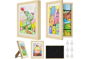 nicekool 2Pcs Muraux Enfant Cadre Photo Extensible Enfant Cadres Photo d'art, Cadre d'Affichage d'Œuvres d'art Enfants Cadre Photo Artistique à Charnière, Rangement Cadre d'art Dessin Enfant, Naturel