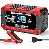 12V10A Cargador de Bateria de Coche，Mantenedor Bateria Moto Inteligente y Funciones Portátiles de Reparación Automática, Carg