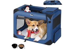 Reerooh Dog Carrier Cat Carrier Bag, Foldable Fabric Car Dog Travel Crate, Portable Soft Pet Carrier for Transport, Breathable Puppy Carrier for Large Dogs with Cushion & Dog Bowls