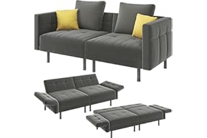 ‎YAHEETECH Yaheetech Trennbares Sofa mit Schlaffunktion, Schlafsofa 2 Sitzer aus Samtstoff, Schlafcouch mit 4 Kissen, 170x80x72.5 cm Multifunktionaler Schlafsessel fürs Wohnzimmer/Schlafzimmer/Gästezimmer, Grau
