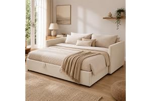 Soffa, 2-sits, konvertibel soffa, 90/180 x 200 cm, utdragbar soffa, 2 personer med sovsängar, vadderad bäddsoffa med ribbotte