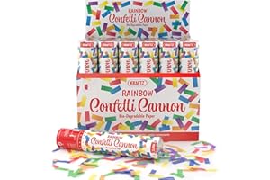 Kraftz Rainbow Coloured Eco Confetti Cannons | Eco Friendly Party Popper Cannon With Biodegradable Confetti | Giant Confetti Cannon Perfect For Weddings, Birthdays & All Other Occasions (20 CM, 4)