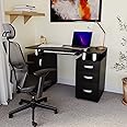 Vida Designs Otley Computer Desk with Shelves and 3 Drawers, Home Office PC/Laptop Gaming Table, Study Workstation with Keyboard Tray, Furniture, Black