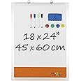 White Board Cork Board Combo - 18x24 in Dry Erase Board with Cork and 1 Magnetic Eraser, 4 Dry Wipe Markers, 4 Magnets and 10 Pins - Wall Hanging Whiteboard with Corkboard for Home and Office