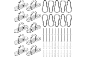 EUIOOVM 10 placas de ojo de acero inoxidable y 10 mosquetones de acero inoxidable – M5 con ojal para colgar objetos, gancho de fijación, soporte de pared, fijación para toldo, gancho de techo