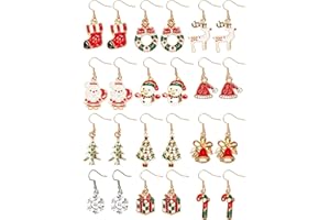 ZNDFTW Christmas Earrings for Women - 12 Pairs Cute Santa, Reindeer, Xmas Tree, Festive Gingerbread, Snowflake, Snowman Jewelry - Novelty Holiday Accessories for Girls