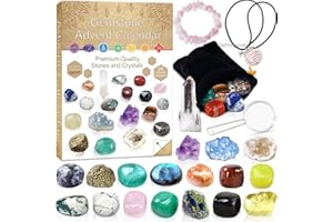 YUNSTK Crystal Advent Calendar 2025, 24 Days Christmas Countdown Calendar, Natural Rock Stones & Minerals & Gemstones for Exploring, Learning, Collection, Xmas Gift for Kids Adult Geology Enthusiasts