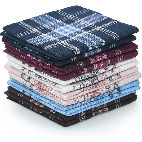 Mouchoirs 100% Coton Blanc - Lot De 12 Paquets, 44x44cm, Bordure à Carreaux