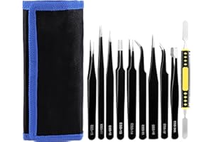 JSMTKJ 10 Pezzi Pinzette industriali di precisione Set di Pinzette ESD di Precisione Antistatiche per Modellismo, Riparazione Elettronica, Artigianato, Laboratorio, Produzione di Gioielli, ecc