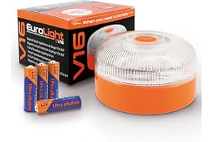 EUROLIGHT Luz de Emergencia V16 con Geolocalización Homologada y Conectada con la DGT 3.0 SIM Incorporada con Plan de Datos Incluido Clasificación IP-54 Base Imantada con Bolsa de Almacenaje Incluida