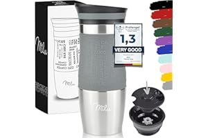 Milu termo kubek 370ml 450ml izolowany kubek termiczny kubek do kawy kubek do podróży - 100% szczelności - kubek do picia ze stali nierdzewnej - kubek samochodowy z podwójną izolacją ścianek - kubek termiczny - kubek podróżny - (Szary, 370ml)