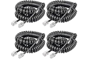 UNIKEEN 4 Pièces Cable Telephonique, 2.5M Combiné Téléphonique Câble Spiralé Cable Telephone Fixe 4P4C Cordon Fixe avec Prise Noir RJ9 pour Bureau à Domicile Téléphones Fixes AT&T Cisco NEC ROLM ITT TI