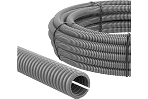 AUPROTEC Wellrohr geschlitzt 2 bis 50m / Leerrohr geschlitzt/Wellrohr UV beständig/Kabelschutzschlauch/Kabelschlauch grau - Innendurchmesser 10 mm, Länge 25 m