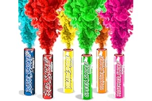 Dynastyparty Smoke Bomb Grenades - Pack of 6 Fuse Smoke Flares - Blue, Red, Green. Yellow, Orange, Rose Red
