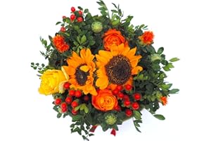 Arteks Blumen Blumenstrauß Blumentorte Größe L-XXL Blütenzauber Bunte Blumentorten mit Filz Stoff kostenloser Glückwunschkarte XXL (Sonnenschein grün)