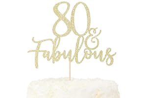 LOVENJOY Decoration Gateau Anniversaire 80 Ans Paillettes Dorées 80& Fabulous Cake Topper Happy 80th Birthday Deco Gateau Pour Décoration 80e Fête D'anniversaire
