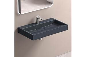 doporro Lavabo sobre encimera antracita mate de mármol fundido con válvula de desagüe 90x46x11cm Colossum19 lavabo rectangular suspendido con 1 orificio para grifo con nano revestimiento
