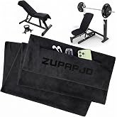 ZUPAPJO Gym Towel 120 x 50 cm, Gym Towel with Pocket, Black | With Zip and Hood, Microfibre Gym Towel, Suitable for Gym, Yoga