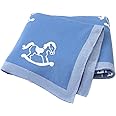 Ziyunlong Baby Blanket 100% Cotton Knit Soft Cozy Blanket for Newborn Baby with Lovely Horse 100 x 80cm Blue