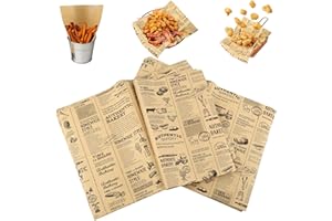 HOPTON 100 Pcs Greaseproof Paper Sheets, Burger Paper Sheets, 38 X 28 cm Retro Newspaper Printing Style Food Wrapping Papers, Safe Greaseproof Deli Wrap Papers for Sandwiches,Burgers,Chips,Bread